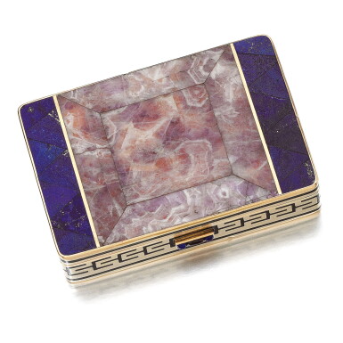 View full screen - View 1 of Lot 36. SILVER-GILT, HARDSTONE AND ENAMEL VANITY CASE, CARTIER, CIRCA 1928.