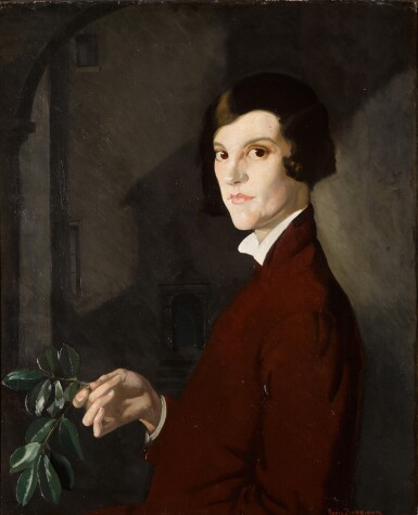 View full screen - View 1 of Lot 130. DORIS ZINKEISEN | PORTRAIT OF MISS EDITH WEAVER HOLDING A LAUREL BRANCH.