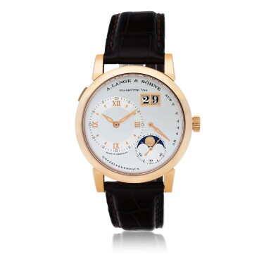 View full screen - View 1 of Lot 19. A. LANGE & SÖHNE | LANGE 1 MONDPHASE, REF 109.032 PINK GOLD WRISTWATCH WITH DATE, MOON PHASES AND POWER-RESERVE INDICATION CIRCA 2006.