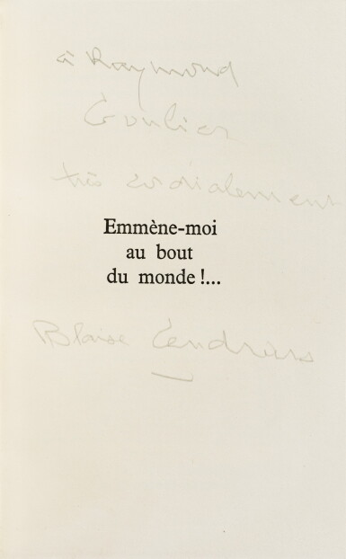 View full screen - View 1 of Lot 233. Emmène-moi au bout du monde !... Paris, 1956. Ed. originale avec EAS à Raymond Goulier..