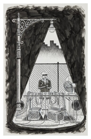 View full screen - View 1 of Lot 42. ED PISKOR | "Park DJ". Original artwork for page 2, volume 1 of "The Hip Hop Family Tree", 2015.