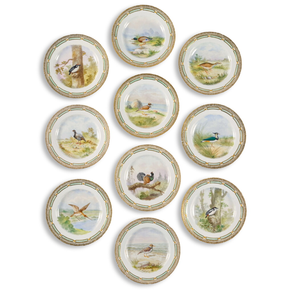 View full screen - View 1 of Lot 768. Nineteen Flora Danica Bird Subject Dinner Plates, Circa 1923-34 and Later.