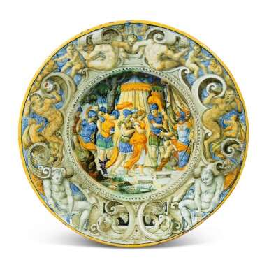 View full screen - View 1 of Lot 3. An Italian maiolica dated istoriato dish, 1545, probably Francesco Durantino, perhaps in the workshop of Guido di Merlino.