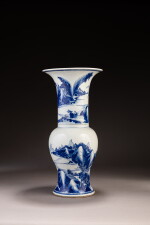A blue and white 'landscape' yenyen vase, Qing dynasty, Kangxi period