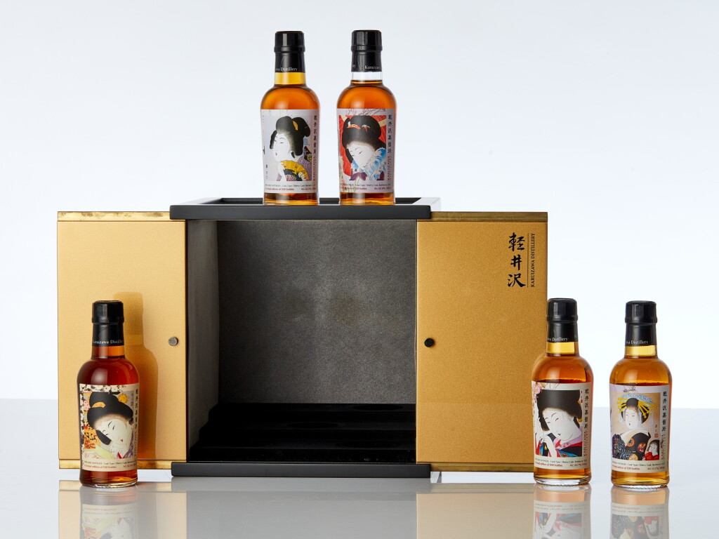 View full screen - View 1 of Lot 7661. 輕井澤金屋藏嬌Karuizawa 1999 & 2000 "The Golden House of Five Mistresses" Mini Set 5 X 18CL NV (5 BT18).