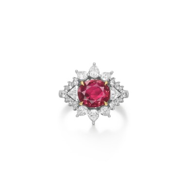 View full screen - View 1 of Lot 1807. Ruby and Diamond Ring | 海瑞溫斯頓 | 3.71克拉 天然 「緬甸」未經加熱紅寶石 配 鑽石 戒指.