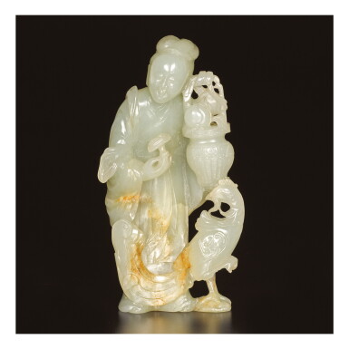 View full screen - View 1 of Lot 680. A CELADON JADE FIGURE OF MAGU, QING DYNASTY, 18TH CENTURY.