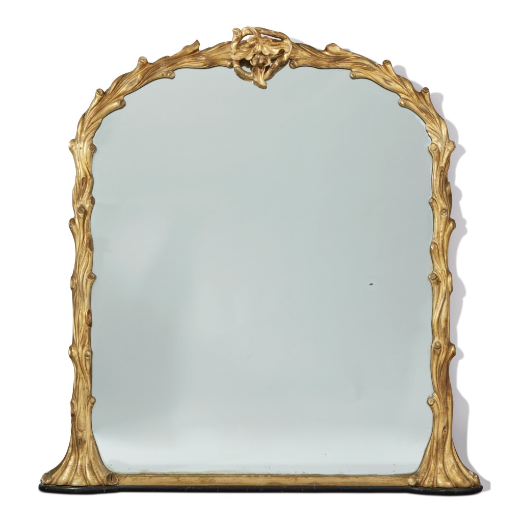 View full screen - View 1 of Lot 783. A GILTWOOD OAK-BRANCH OVERMANTEL MIRROR.