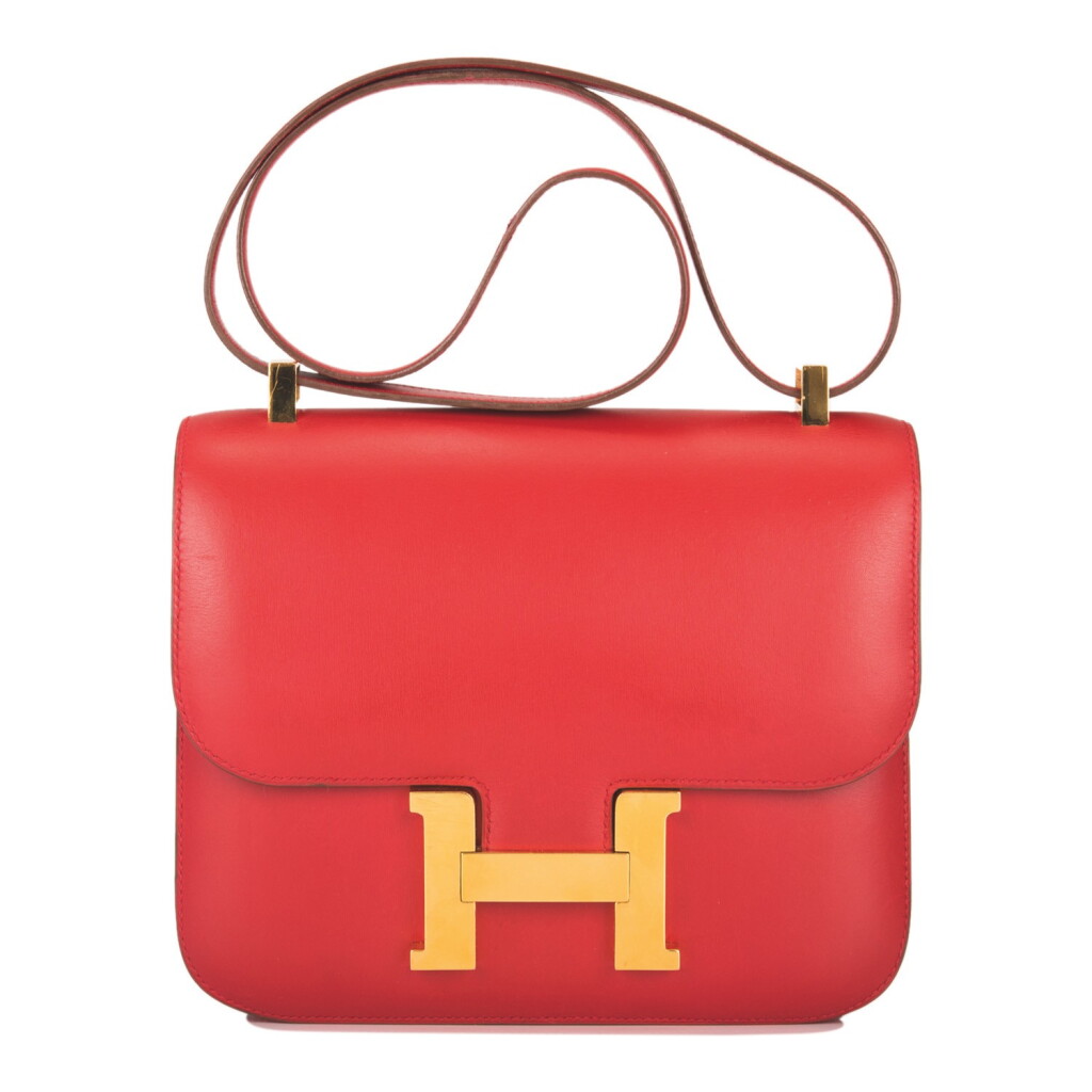 View full screen - View 1 of Lot 27. Hermès Rouge Vif Constance 23cm of Box Leather with Gold Hardware.