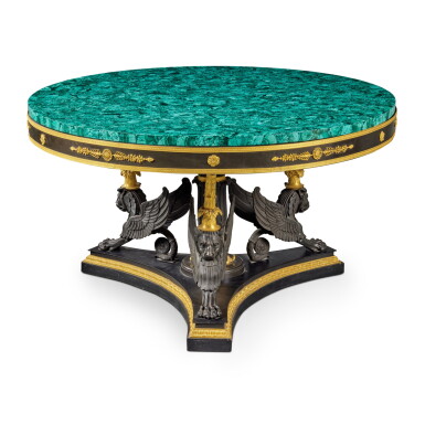 View full screen - View 1 of Lot 76. A Russian Neoclassical Style Gilt and Patinated Metal and Bronze Mounted Center Table, Late 20th Century .