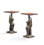 A Pair of French patinated bronze, tinted maple and ebonized sellettes, late 19th century