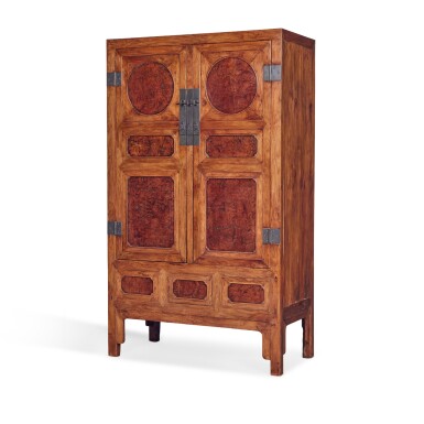 View full screen - View 1 of Lot 78. A 'huamu'-inset 'huanghuali'-veneer square-corner cabinet (Fangjiaogui), Qing dynasty, 18th century.