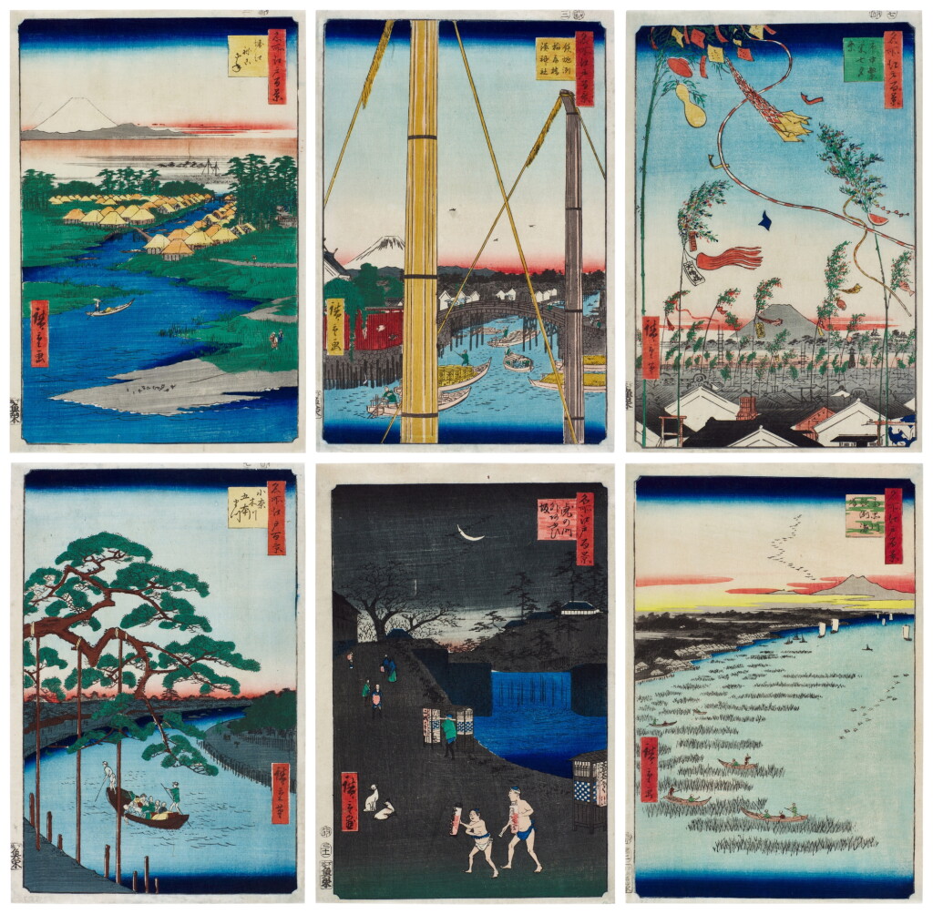 View full screen - View 1 of Lot 107. Utagawa Hiroshige (1797-1858) | Eleven woodblock prints from the series One Hundred Famous Views of Edo (Meisho Edo hyakkei) | Edo period, 19th century.