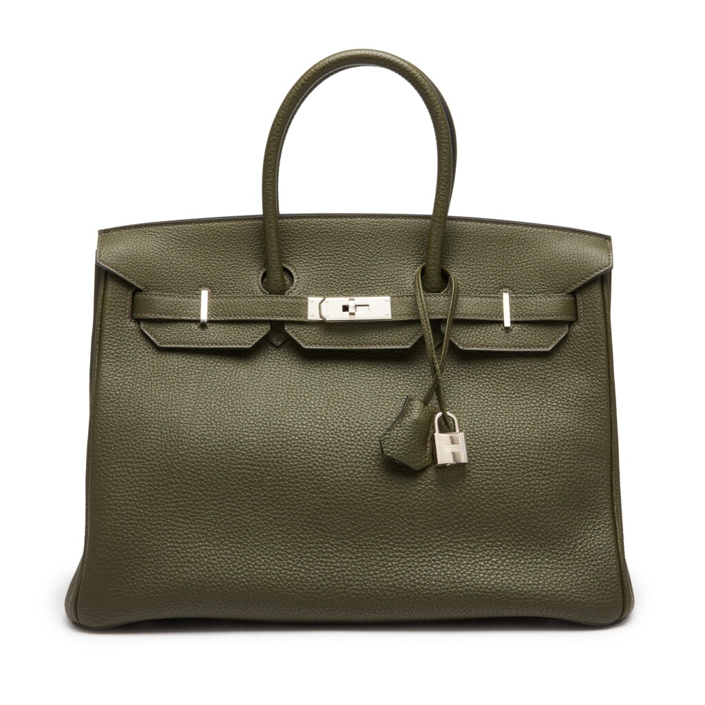 View full screen - View 1 of Lot 428. Olive Birkin 35cm in Taurillon Clemence Leather with Palladium Hardware, 2015.