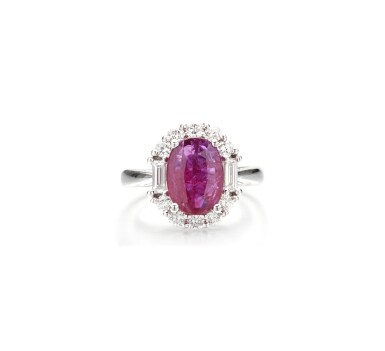 View full screen - View 1 of Lot 14. RUBY AND DIAMOND RING .