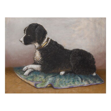 View full screen - View 1 of Lot 680. CONTINENTAL SCHOOL, 19TH CENTURY | POODLE ON A BLANKET.