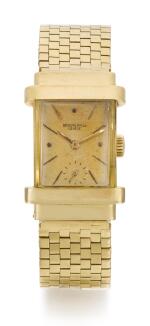 PATEK PHILIPPE | TOP HAT, REFERENCE 1450 YELLOW GOLD RECTANGULAR WRISTWATCH WITH BRACELET MADE IN 1945