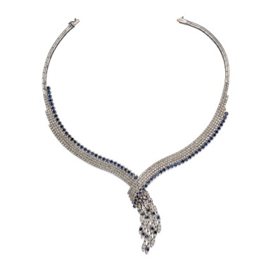 View full screen - View 1 of Lot 613. Diamond and Sapphire Necklace.