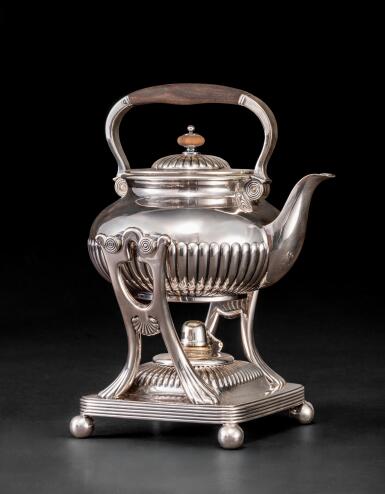View full screen - View 1 of Lot 576. Louis Tiffany's Silver-Plated Teapot on Stand, from the Personal Collection of Louis Comfort Tiffany.
