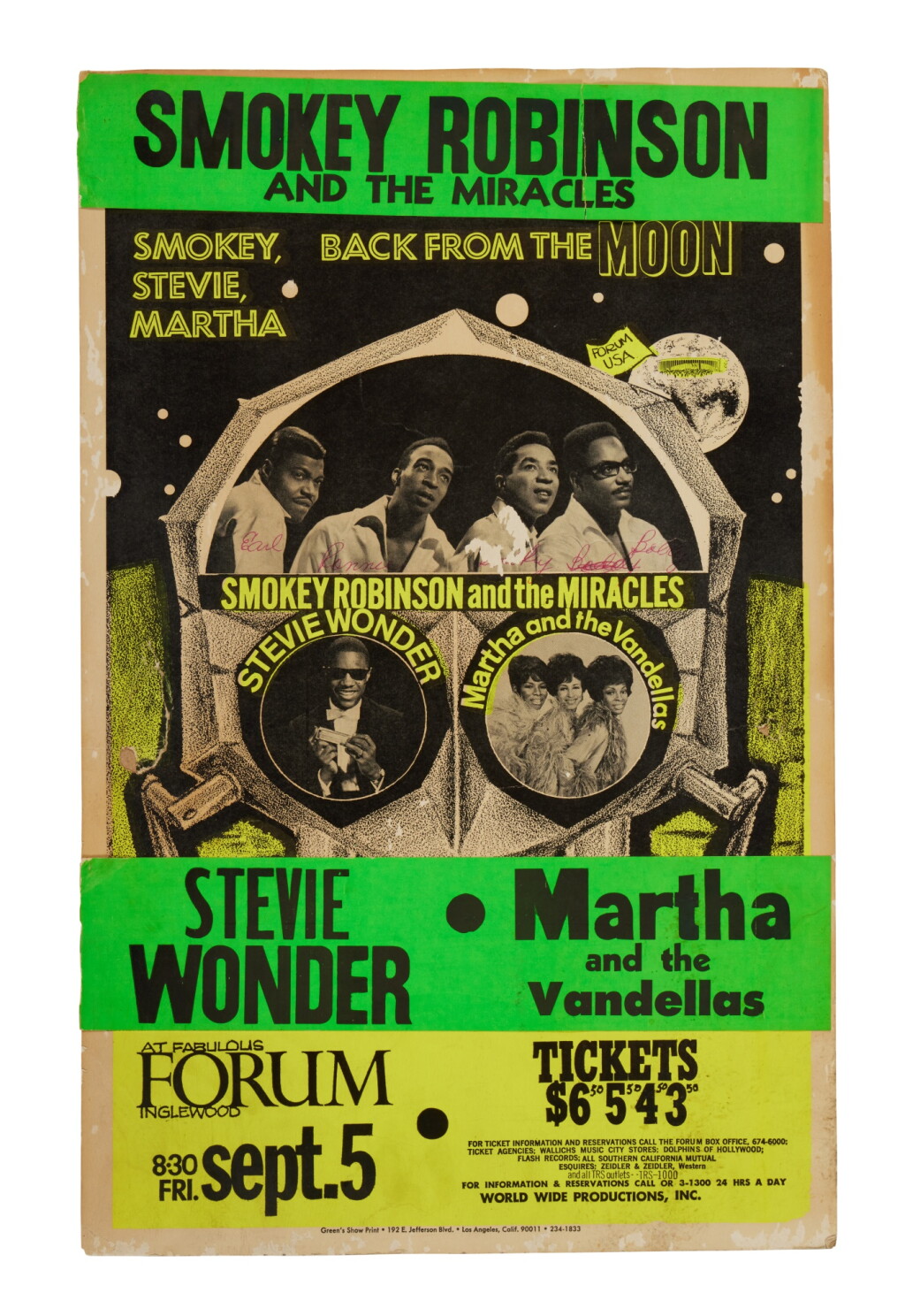 View full screen - View 1 of Lot 60. Smokey Robinson and The Miracles | A poster for a 1969 performance in Los Angeles.