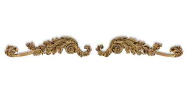 View full screen - View 1 of Lot 183. An extraordinary pair of large late Regency carved giltwood scrolled surmounts for a window, niche or other architectural conceit, circa 1820, attributed to Gillows.