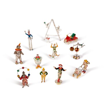 View full screen - View 1 of Lot 273. A Group of Silver and Enamel Circus Figures, Designed by Gene Moore for Tiffany & Co., New York, Circa 1990.