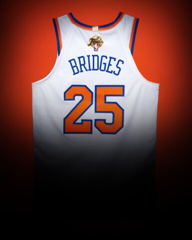View full screen - View 1 of Lot 11. Mikal Bridges New York Knicks 2026 NBA Finals Game Worn Association Edition Jersey | Game 1 .