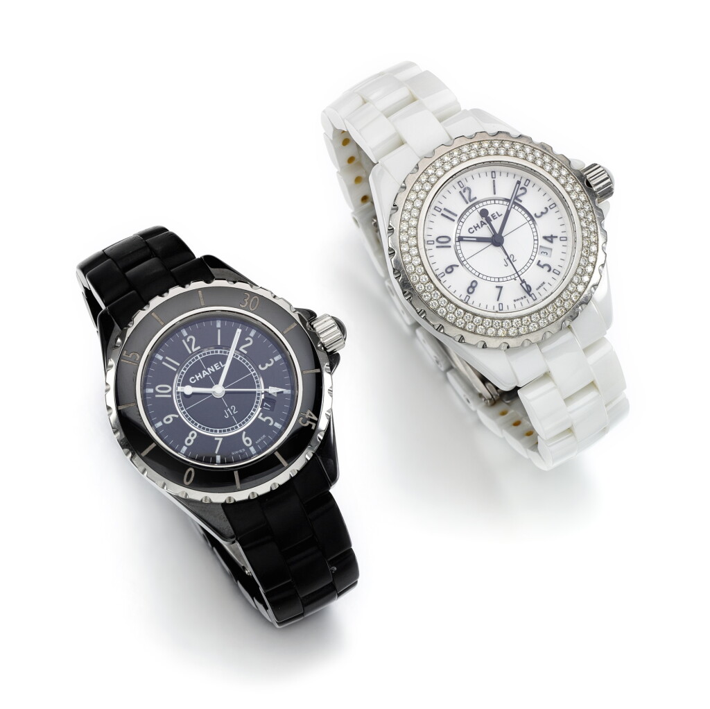 View full screen - View 1 of Lot 115. Ceramic and diamond watch and a ceramic watch, 'J12'.