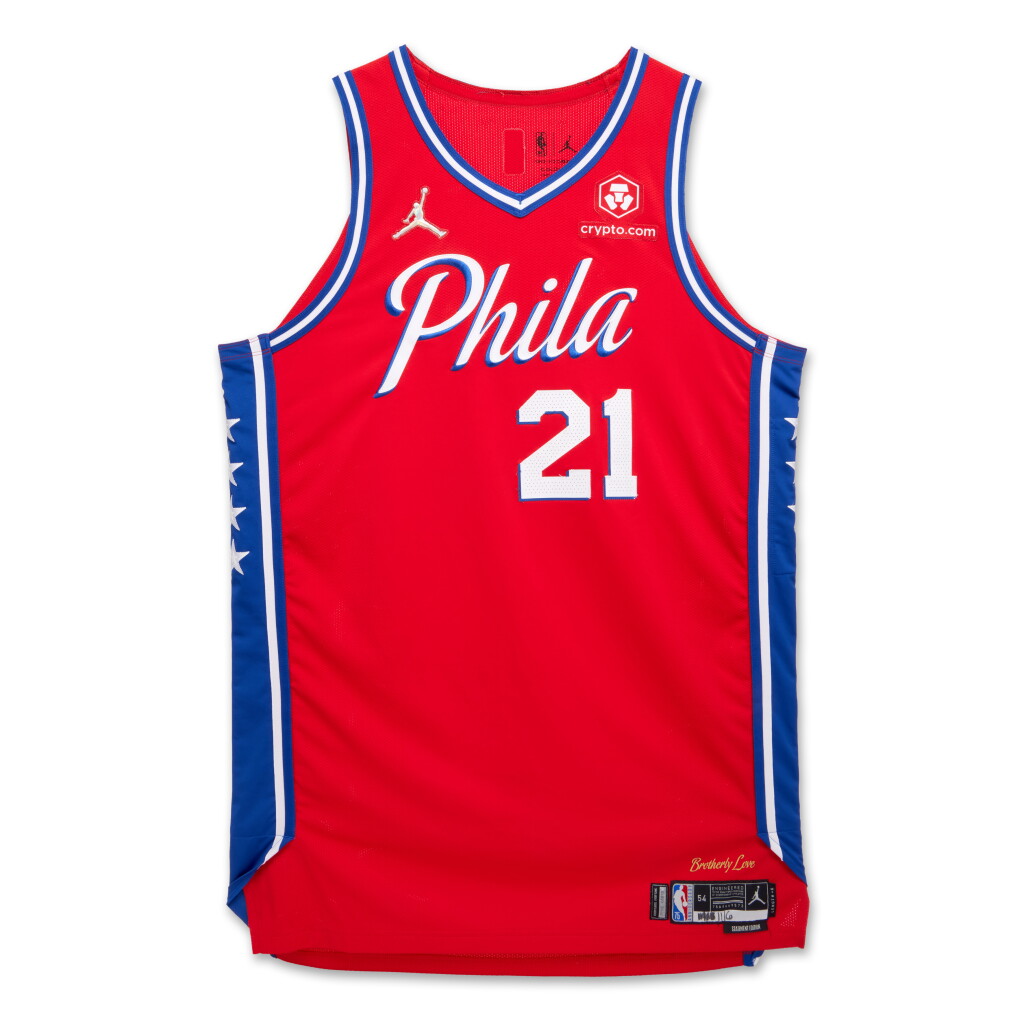 View full screen - View 1 of Lot 100. Joel Embiid Philadelphia 76ers 2021-2022 Game Worn Statement Edition Jersey | Double-Double .