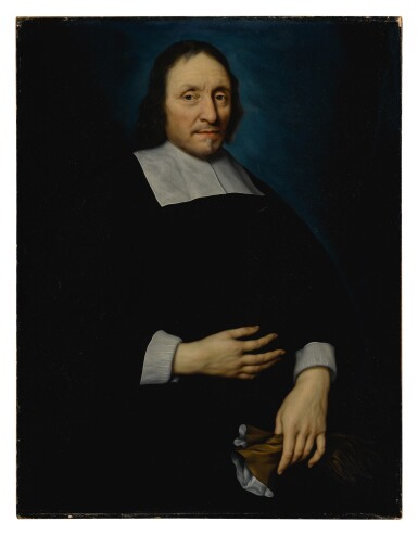 View full screen - View 1 of Lot 556. Portrait of a gentleman, half-length, holding a pair of gloves.