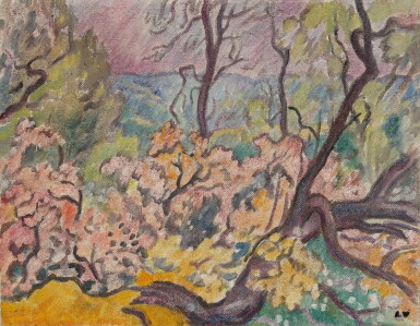 View full screen - View 1 of Lot 703. Arbres en fleurs dans la forêt.