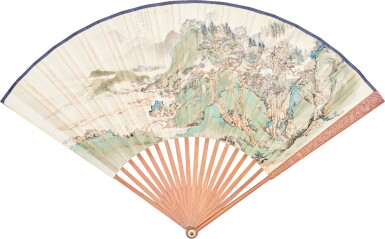 View full screen - View 1 of Lot 894. 吳鏡汀 擬仇英筆意,黃襄成 五言詩 | Wu Xizeng, Landscape after Qiu Ying.