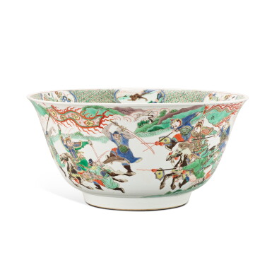 View full screen - View 1 of Lot 360. A famille-verte 'figural' basin Qing dynasty, Kangxi period 清康熙 五彩人物故事圖盌.