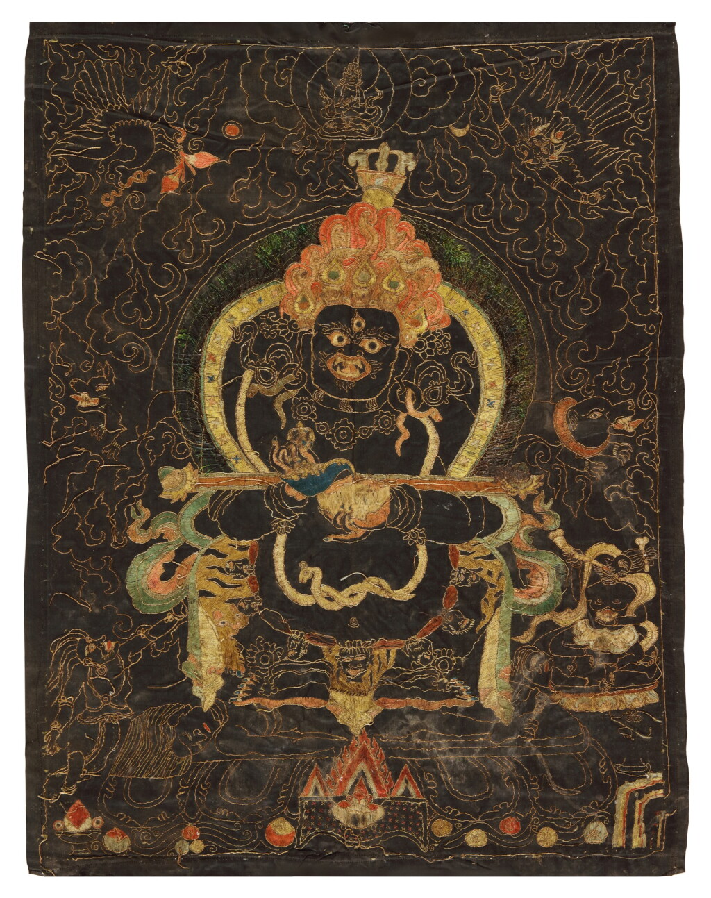 View full screen - View 1 of Lot 315. A Silk Embroidery Depicting Panjarnatha Mahakala, Tibet, circa 15th Century.