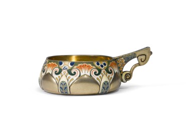 View full screen - View 1 of Lot 301. A silver-gilt and cloisonné enamel kovsh, Ovchinnikov, Moscow, 1899-1908.