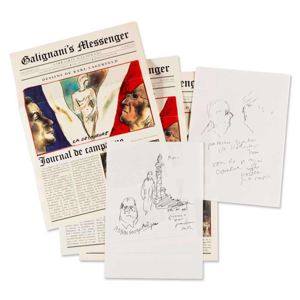 View full screen - View 1 of Lot 84. A preparatory sketch for a caricature featuring François Hollande.