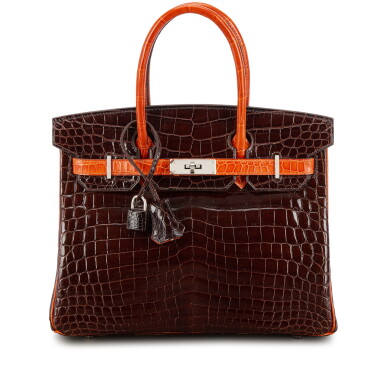 View full screen - View 1 of Lot 624. Limited Edition Miel and Pain d'Epice Shiny Niloticus Crocodile Birkin 30 Palladium Hardware, 2008.