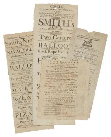 View full screen - View 1 of Lot 170. (Circus, 18th Century) | A group of four broadside playbills.