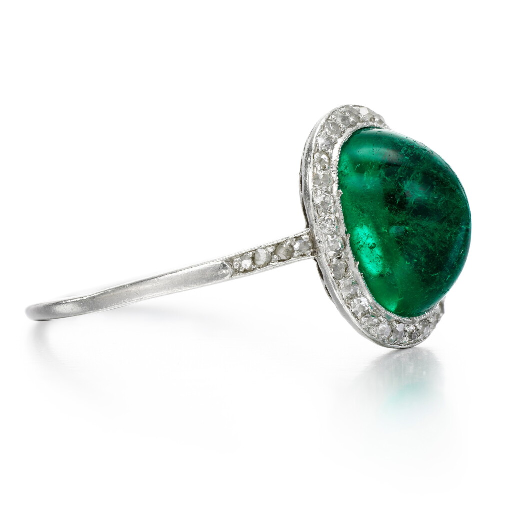 View full screen - View 1 of Lot 10. Emerald and diamond ring, circa 1910.