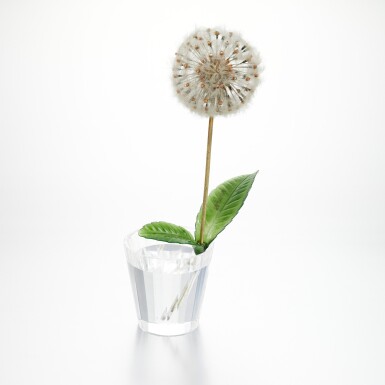 View full screen - View 1 of Lot 9. A FABERGÉ JEWELLED TWO-COLOUR GOLD-MOUNTED NEPHRITE AND ROCK CRYSTAL STUDY OF A DANDELION, ST PETERSBURG, CIRCA 1900.