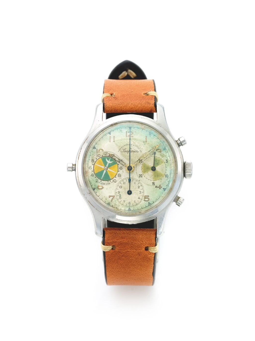 View full screen - View 1 of Lot 72. HEUER | REF 2444 SEAFARER, RETAILED BY ABERCROMBIE & FITCH, CO: A STAINLESS STEEL CHRONOGRAPH WRISTWATCH WITH TIDE INDICATOR CIRCA 1970.