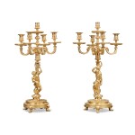 A Pair of Louis XIV Style Gilt Bronze Five Light Candelabra, 19th Century