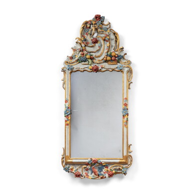 View full screen - View 1 of Lot 310. A South German polychrome and parcel-gilt mirror, circa 1750, probably Bayreuth.