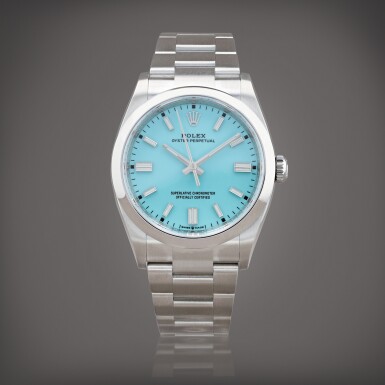 View full screen - View 1 of Lot 656. Oyster perpetual 'Tiffany Blue', reference 126000 Montre bracelet en acier | Stainless steel wristwatch with bracelet Vers 2022 | Circa 2022.