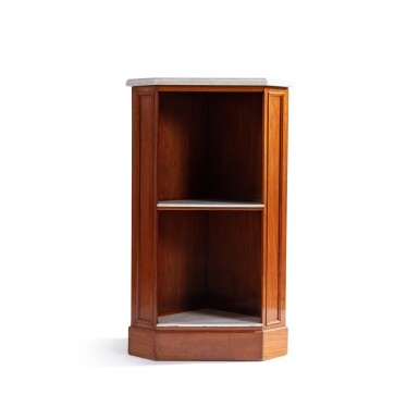 View full screen - View 1 of Lot 42. A royal Louis XVI mahogany encoignure, by Jean-François Riesener, circa 1785, stamped by Canabas | Encoignure royale en acajou d'époque Louis XVI, par Jean-Henri Riesener, vers 1785, estampille de Canabas.