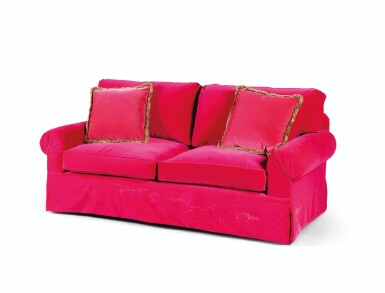 View full screen - View 1 of Lot 36. A modern pink velvet sofa .