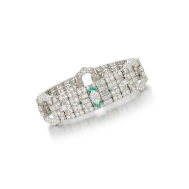View full screen - View 1 of Lot 62. Diamond and emerald bracelet (Braccialetto in diamanti e smeraldi ).