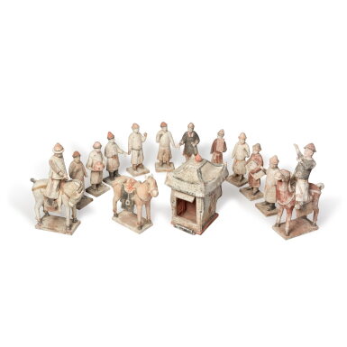 View full screen - View 1 of Lot 282. A group of fourteen pottery figures, Ming dynasty.