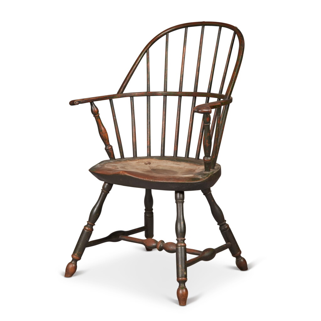 View full screen - View 1 of Lot 620. Black-Painted Sack-Back Windsor Knuckle Armchair, Lancaster County, Pennsylvania, Circa 1780.