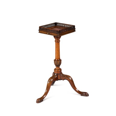 View full screen - View 1 of Lot 30. A George III plum pudding mahogany and mahogany kettle stand, circa 1765.